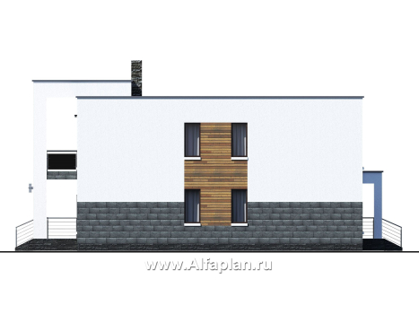 «Футура» - современный двухэтажный дом, с террасой и с плоской крышей, в стиле минимализм - превью фасада дома