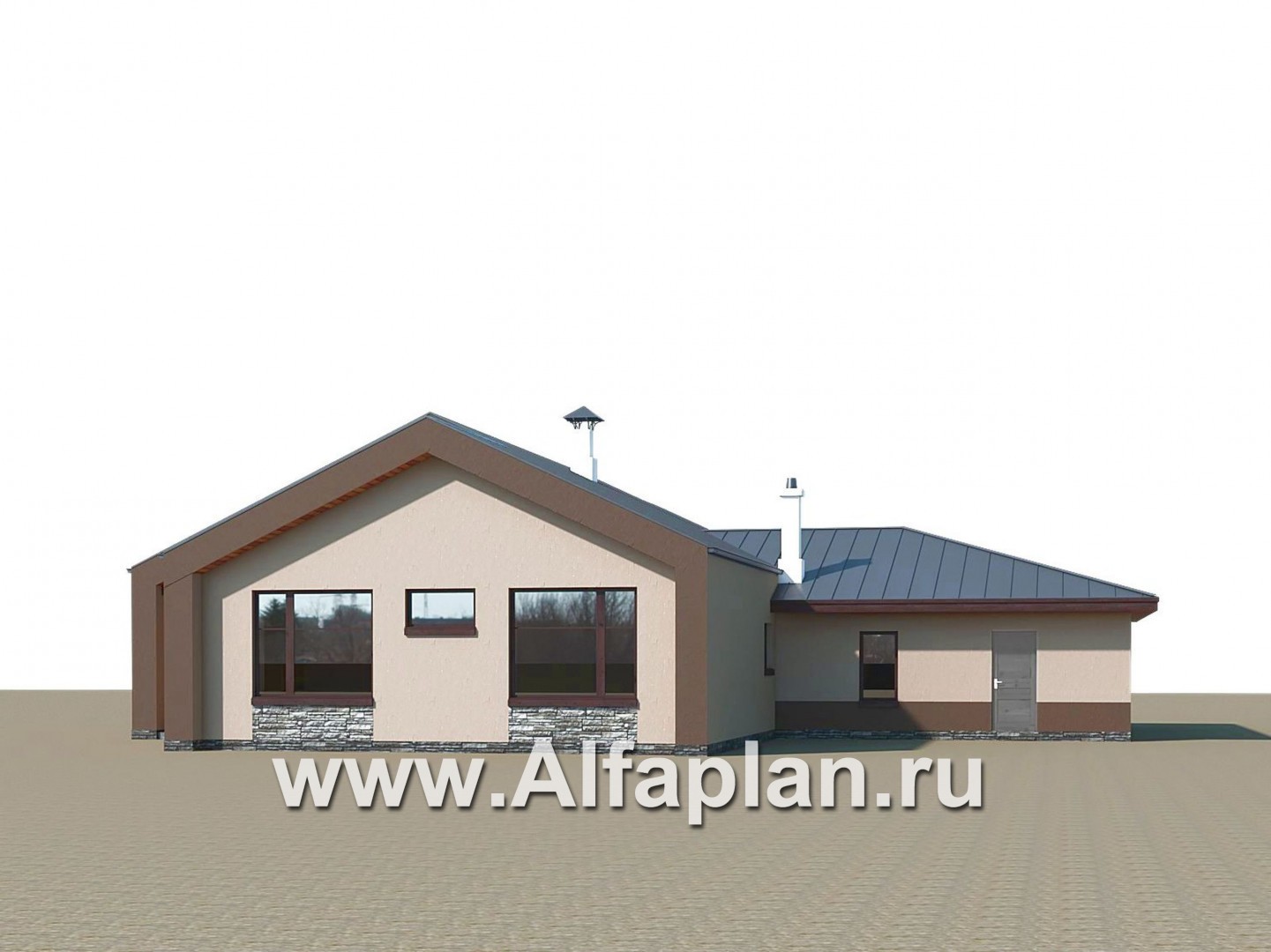 Проекты домов Альфаплан - «Аркада» - современный одноэтажный дом с сауной и большим гаражом - дополнительное изображение №2