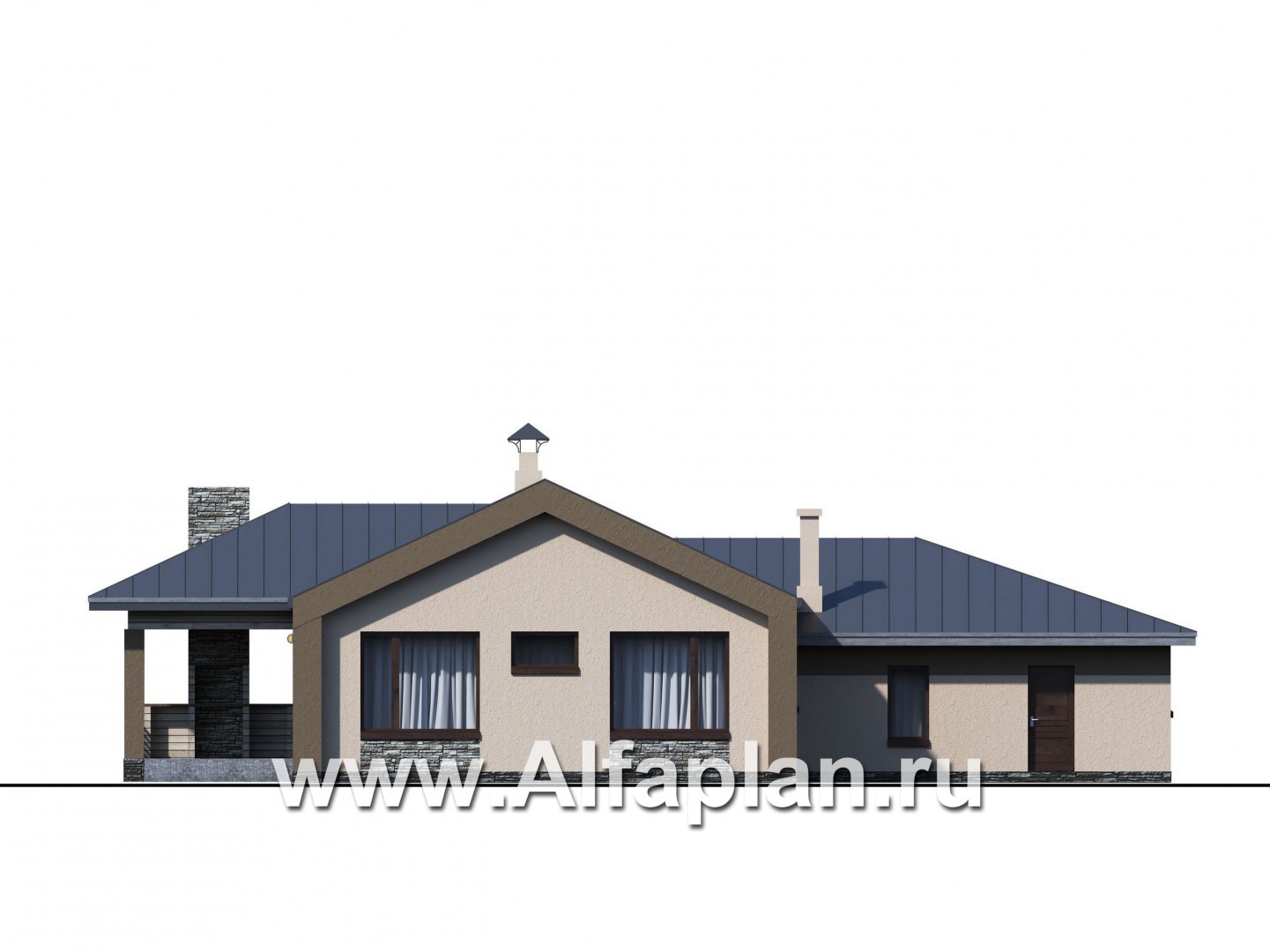 Проекты домов Альфаплан - «Аркада» - современный одноэтажный дом с террасой и большим гаражом - изображение фасада №3
