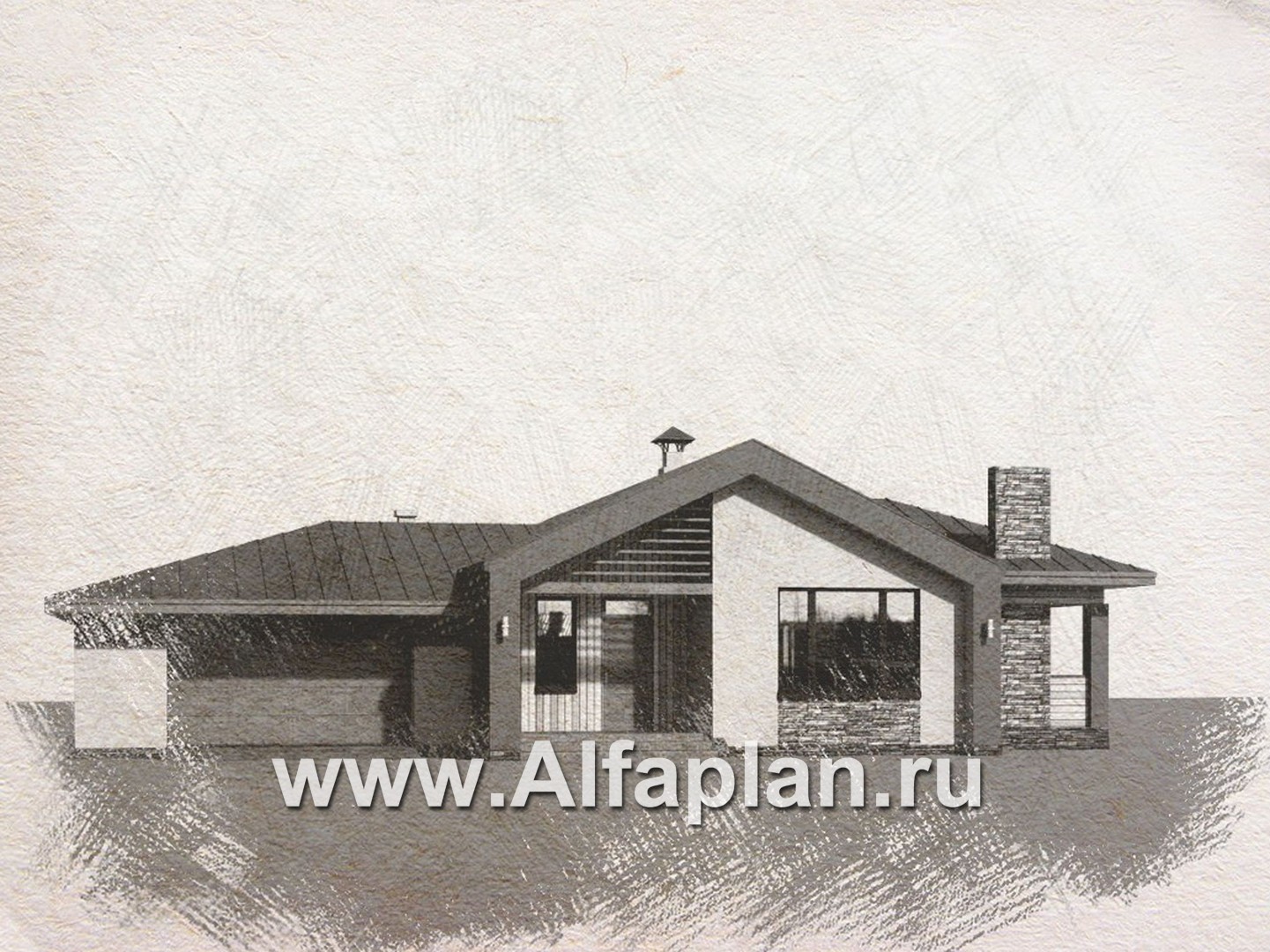 «Аркада» - проект одноэтажного дома, современный стиль, барнхаус, с террасой и с гаражом - дизайн дома №2