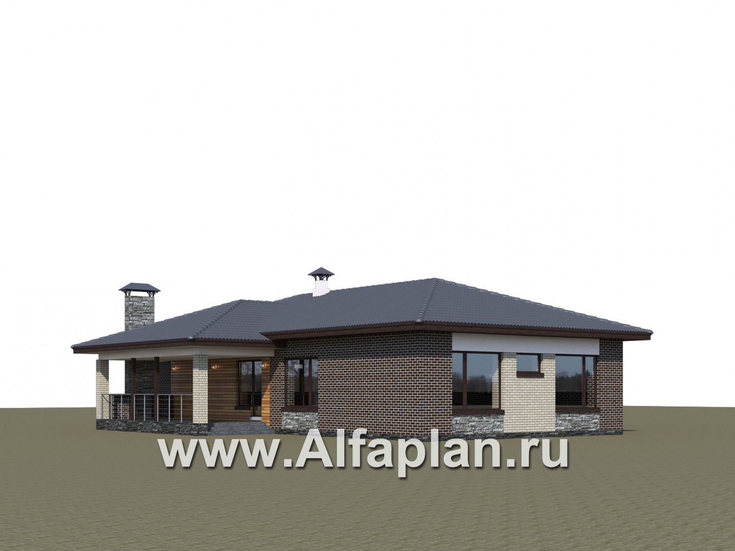 «Юкон» - проект одноэтажного дома из газобетона, планировка дома с террасой и сауной - дизайн дома №2