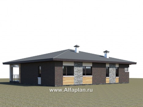 Проекты домов Альфаплан - «Ангара» - стильный одноэтажный коттедж с террасой - превью дополнительного изображения №1