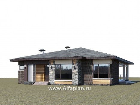 Проекты домов Альфаплан - «Ангара» - стильный одноэтажный коттедж с террасой - превью дополнительного изображения №3