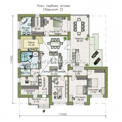 Проекты домов Альфаплан - «Горизонталь» - большой одноэтажный коттедж  в современном стиле - превью плана проекта №2