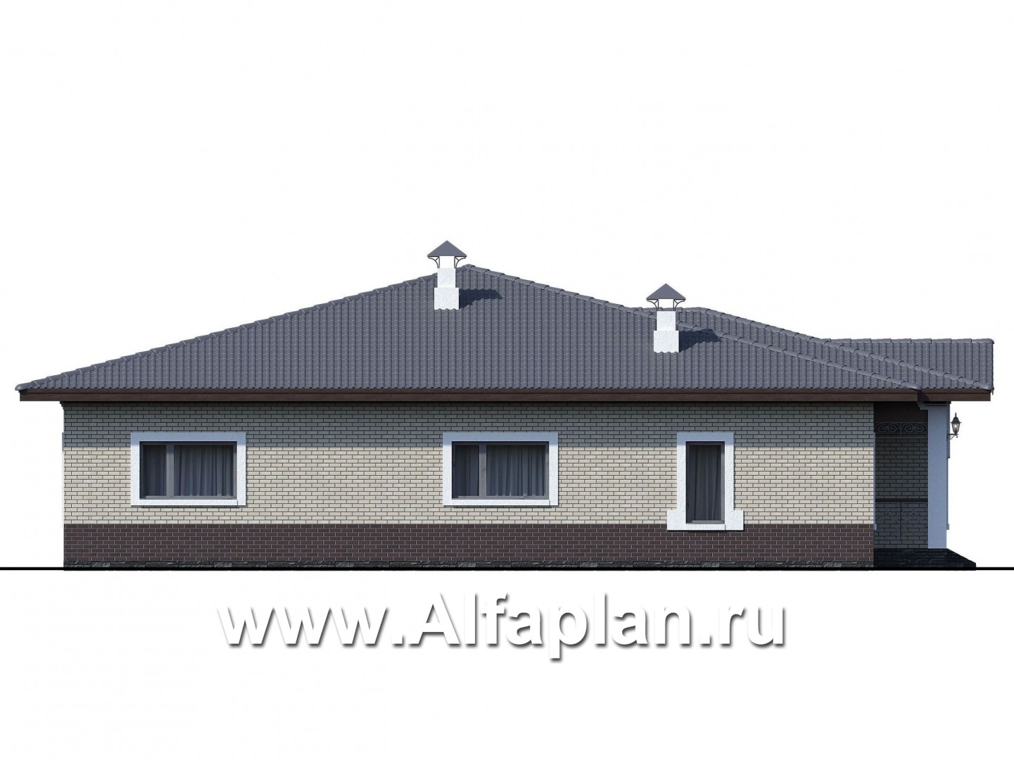 Проекты домов Альфаплан - «Ангара» - стильный одноэтажный коттедж с террасой - изображение фасада №4