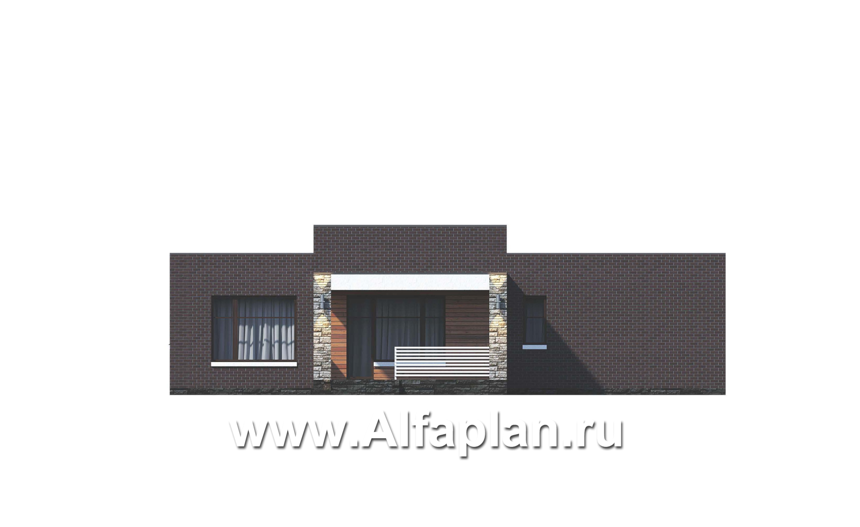 Проекты домов Альфаплан - «Магнолия» — красивый проект одноэтажного дома, планировка 3 спальни, современный стиль с плоской крышей - изображение фасада №4