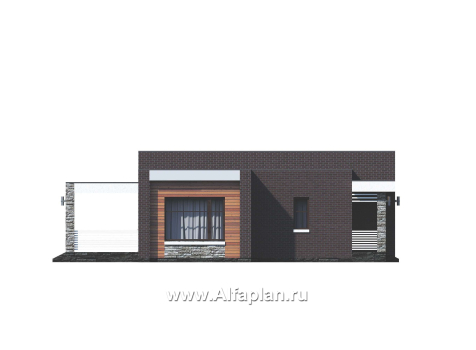Проекты домов Альфаплан - «Магнолия» — красивый проект одноэтажного дома, планировка 3 спальни, современный стиль с плоской крышей - превью фасада №3