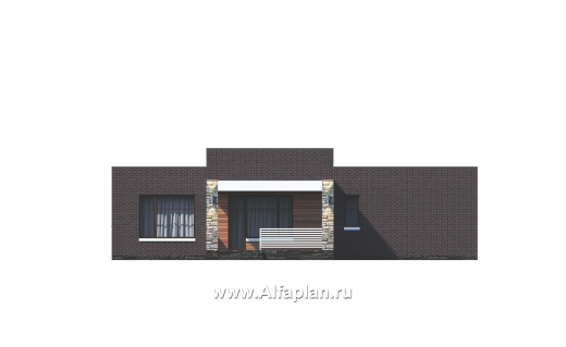 Проекты домов Альфаплан - «Магнолия» — красивый проект одноэтажного дома, планировка 3 спальни, современный стиль с плоской крышей - превью фасада №4
