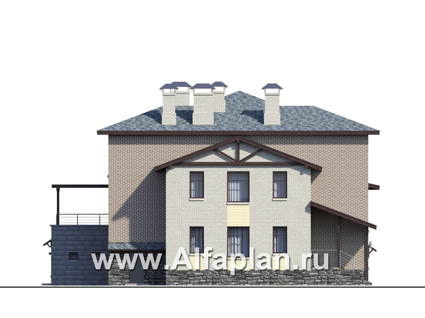 «Амур» - проект трехэтажного дома, с  гаражом в цоколе и с сауной, с двусветной гостиной - фасад дома