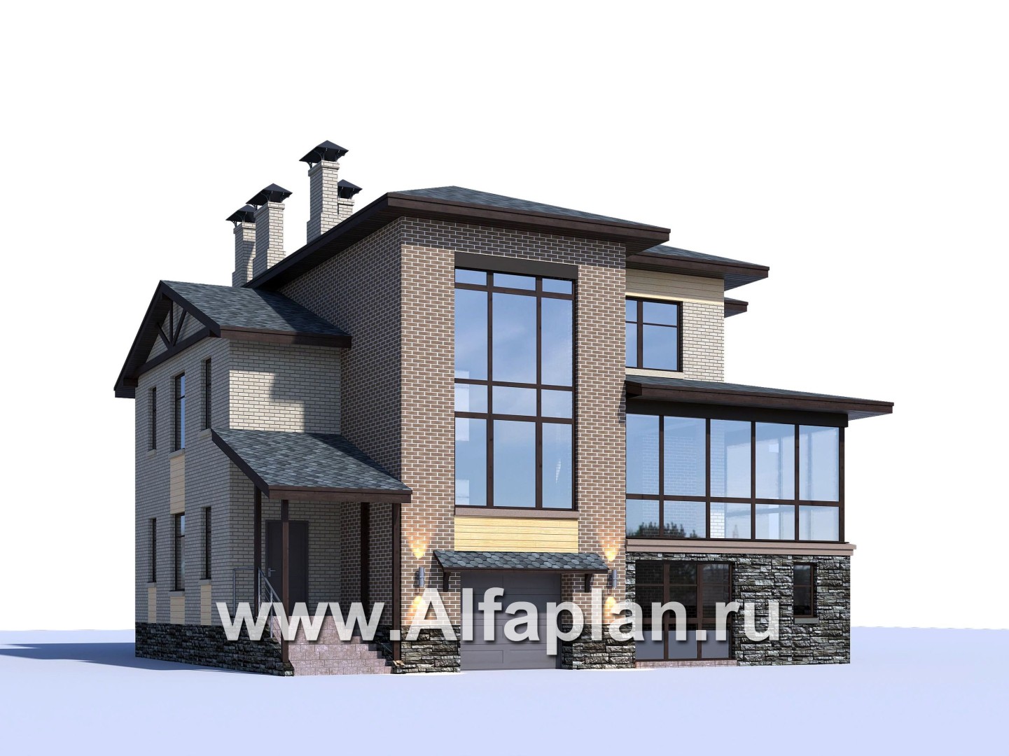 Проекты домов Альфаплан - "Амур" - трехэтажный особняк с гаражом и бассейном - дополнительное изображение №1