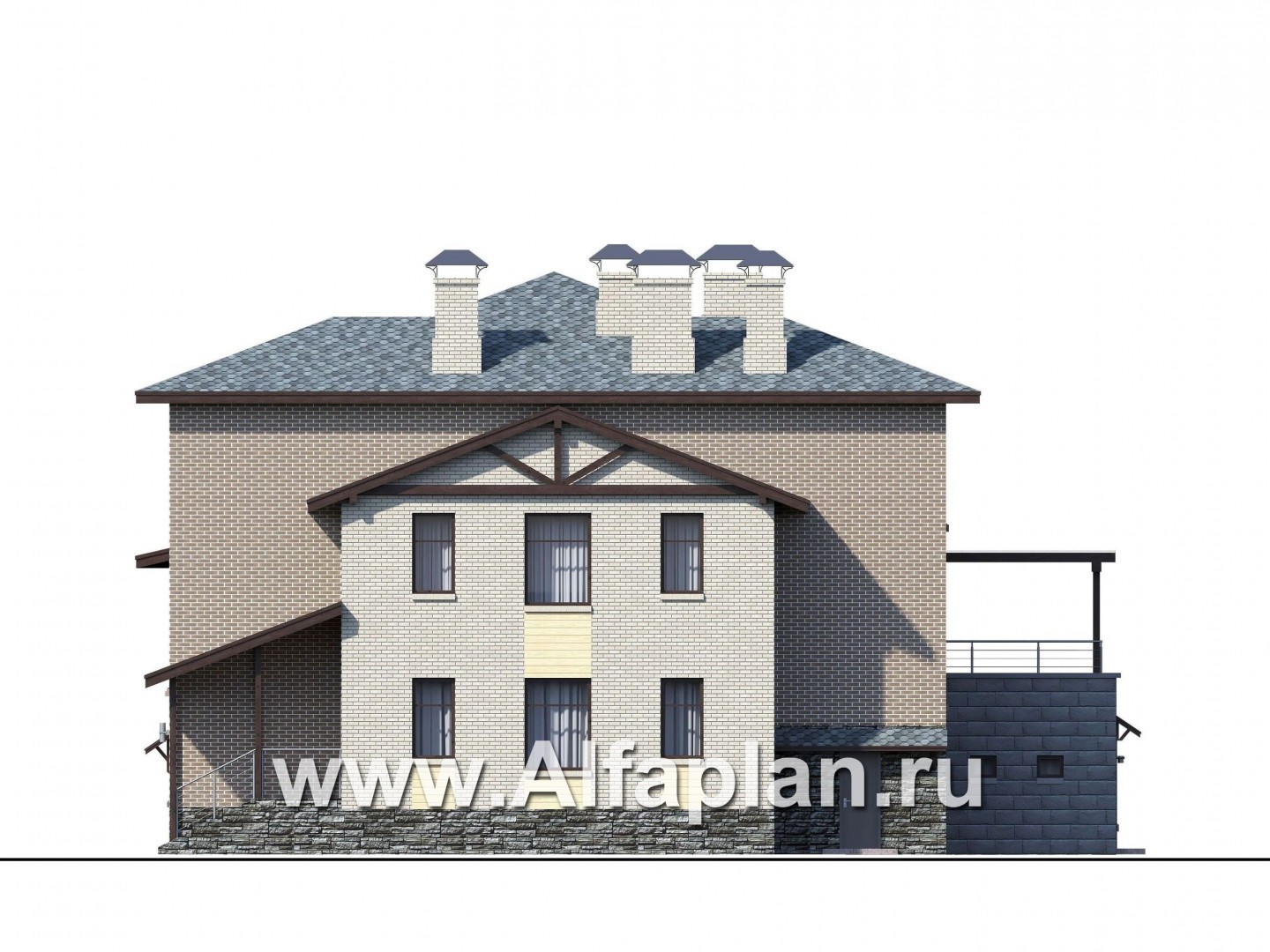 Проекты домов Альфаплан - "Амур" - трехэтажный особняк с гаражом и бассейном - изображение фасада №2