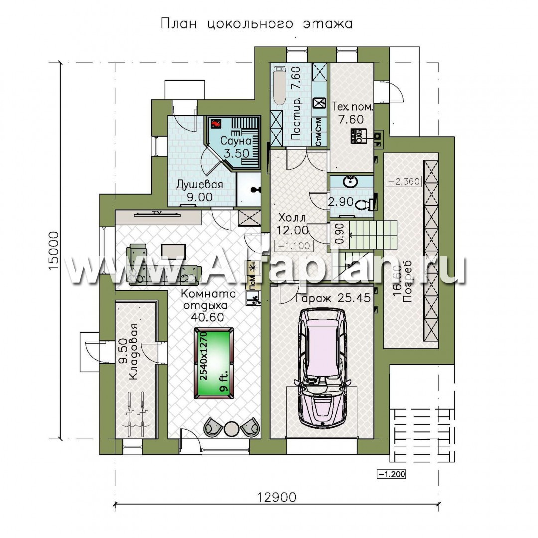 Проекты домов Альфаплан - "Амур" - трехэтажный особняк с гаражом и бассейном - изображение плана проекта №1