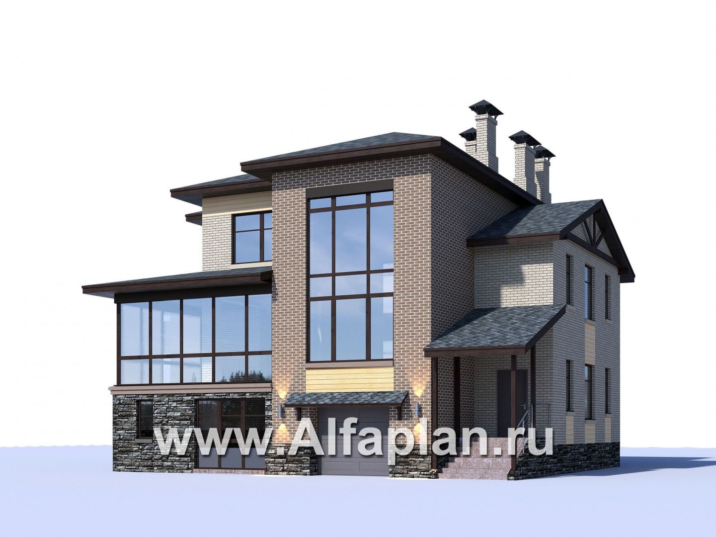 Проекты домов Альфаплан - "Амур" - трехэтажный особняк с гаражом и бассейном - дополнительное изображение №1