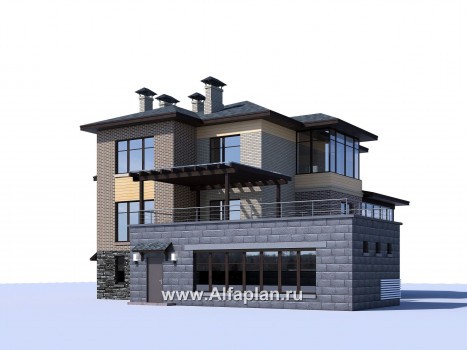 Проекты домов Альфаплан - "Амур" - трехэтажный особняк с гаражом и бассейном - превью дополнительного изображения №2