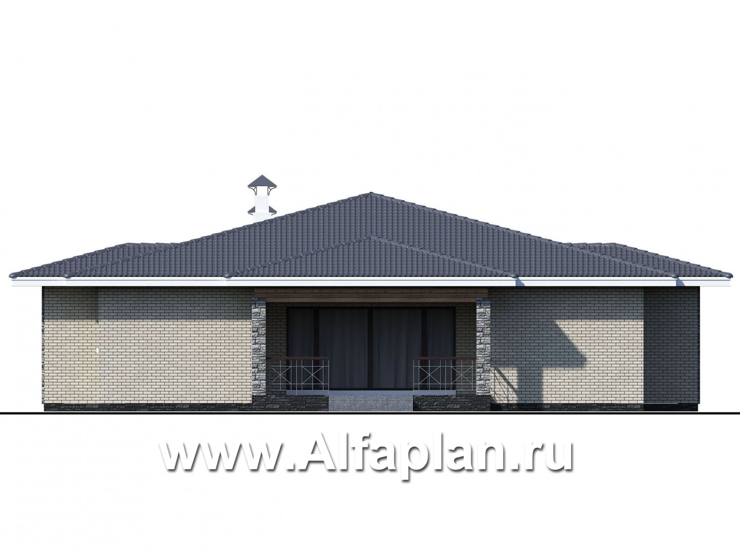 Проекты домов Альфаплан - «Аккорд» - просторный одноэтажный дом с симметричными фасадами - изображение фасада №3