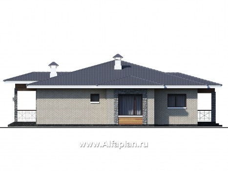 Проекты домов Альфаплан - «Аккорд» - просторный одноэтажный дом с симметричными фасадами - превью фасада №2