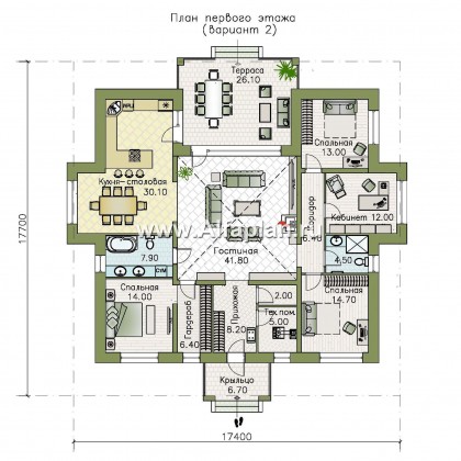 Проекты домов Альфаплан - «Аккорд» - просторный одноэтажный дом с симметричными фасадами - превью плана проекта №2