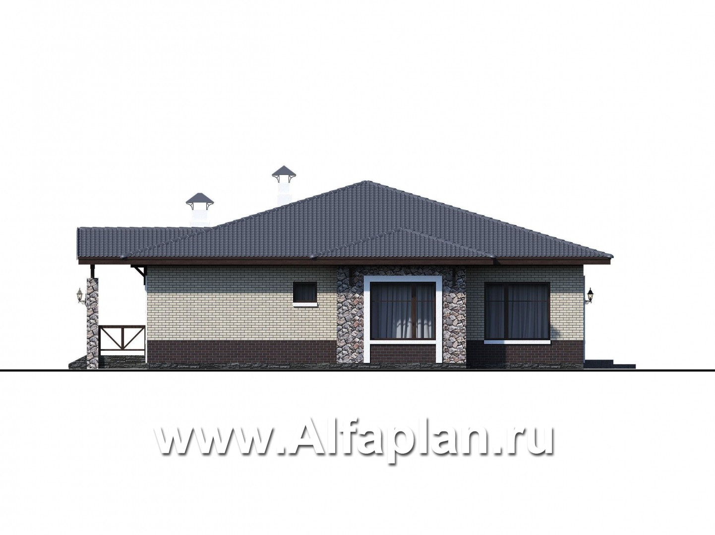 Проекты домов Альфаплан - «Аризона» - уютный одноэтажный дом с террасой - изображение фасада №2
