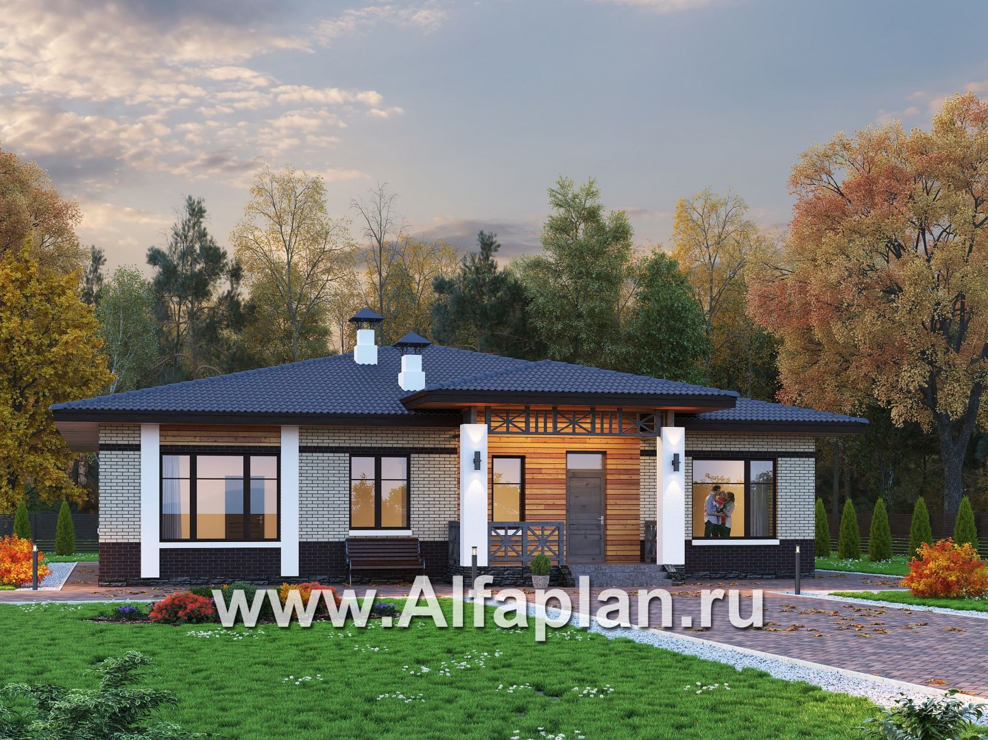Проекты домов Альфаплан - «Аризона» - уютный одноэтажный дом с террасой - основное изображение