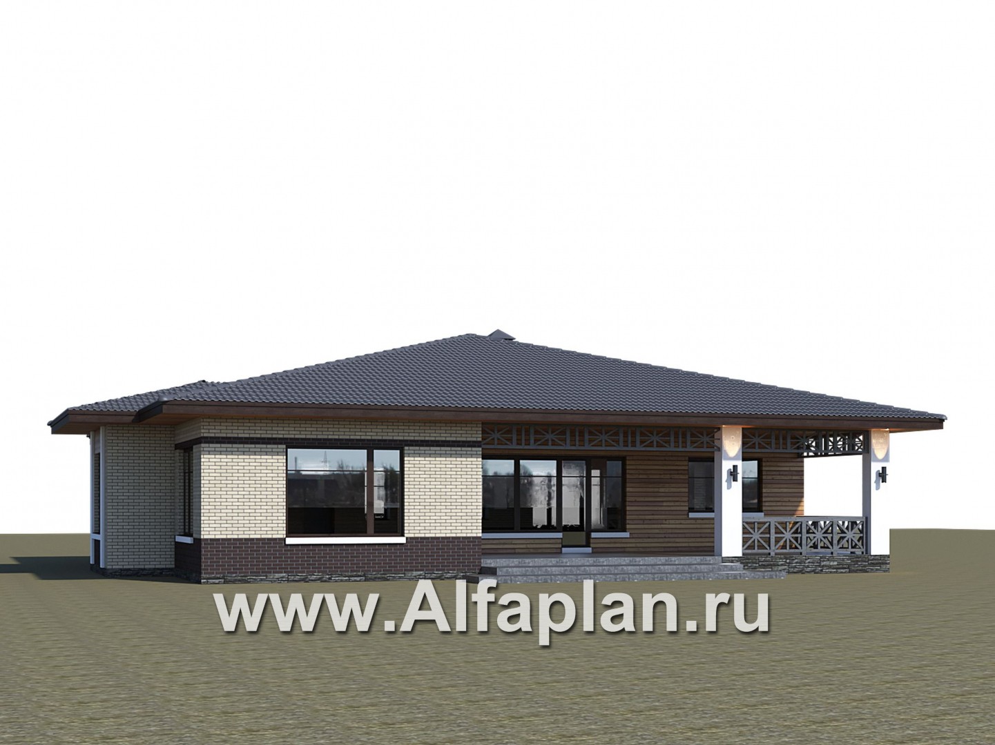 «Аризона» - проект одноэтажного дома, с террасой и сауной, в стиле Райта - дизайн дома №3