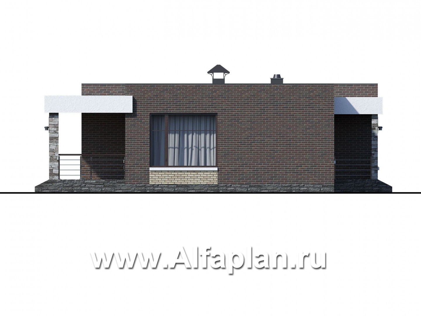 «Бенуа» - современный проект одноэтажного дома, с террасой, с плоской кровлей - фасад дома