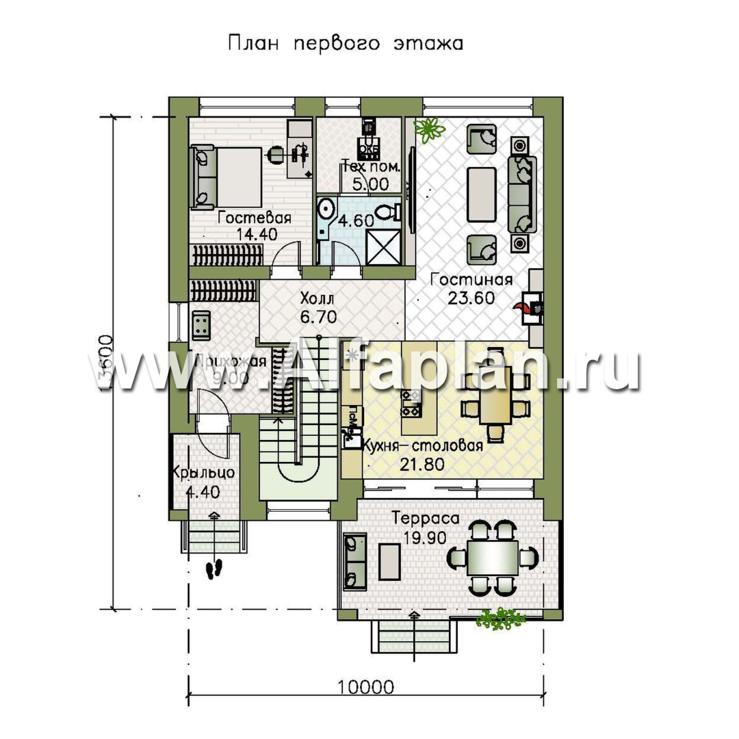 Проекты домов Альфаплан - «Эрго» - проект компактного дома 10х10м с удобной планировкой - изображение плана проекта №1