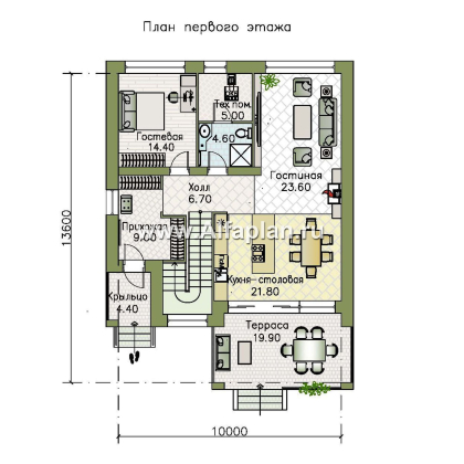 Проекты домов Альфаплан - «Эрго» - проект компактного дома 10х10м с удобной планировкой - превью плана проекта №1