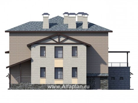 Проекты домов Альфаплан - «Амур» - трехэтажный особняк с гаражом и бассейном - превью фасада №2