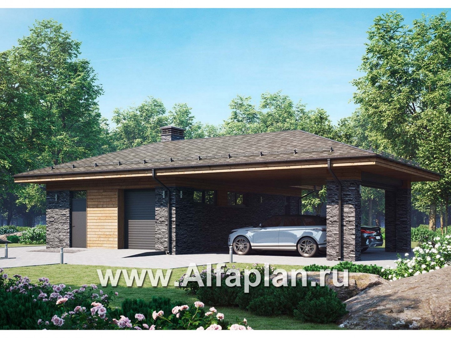 Проекты домов Альфаплан - Проект стоянки на 2 авто с хоз. блоком - основное изображение