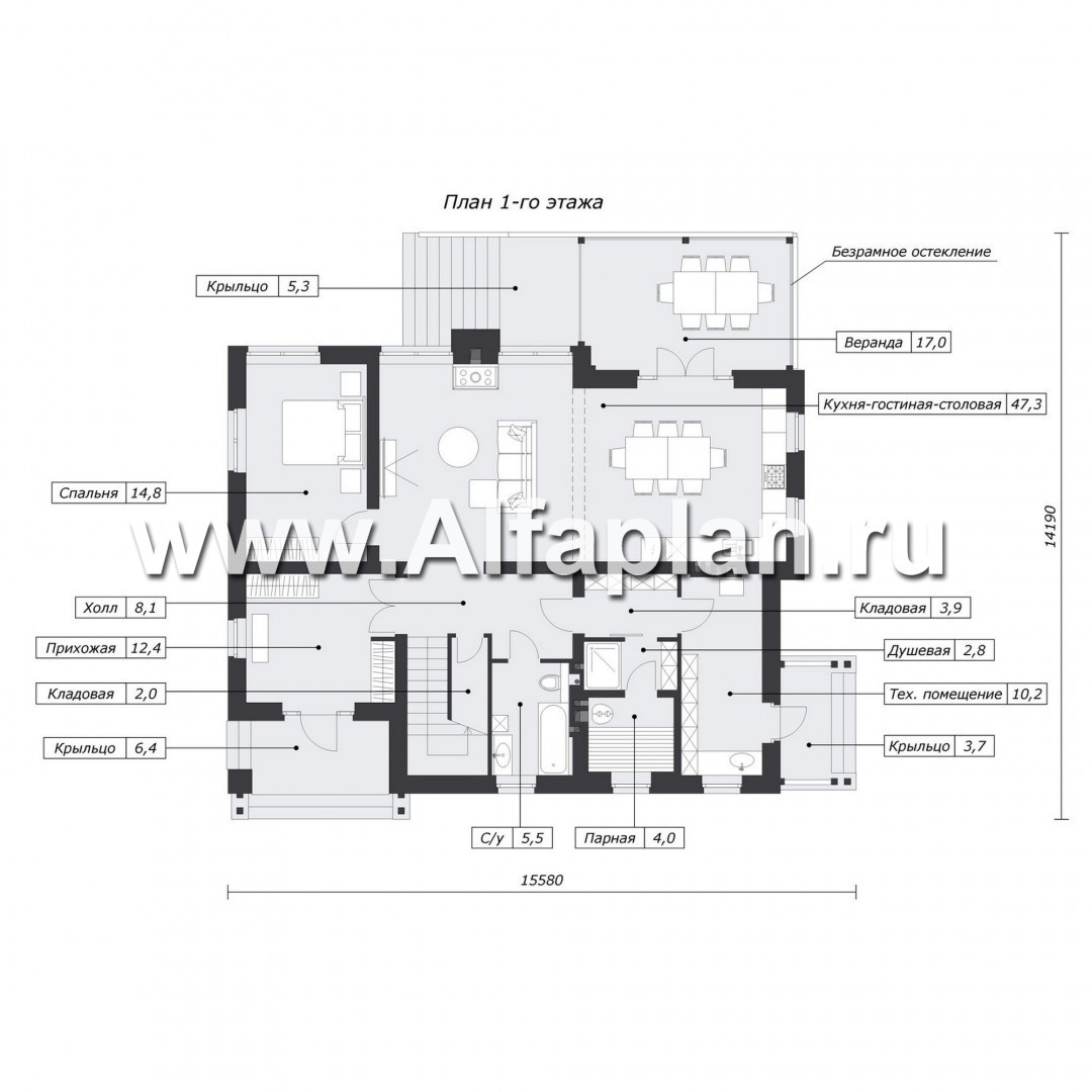 Проекты домов Альфаплан - Проект коттеджа с современной комфортной планировкой - изображение плана проекта №1