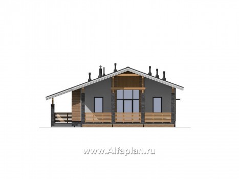 Проекты домов Альфаплан - Проект одноэтажного дома с террасами - превью фасада №1