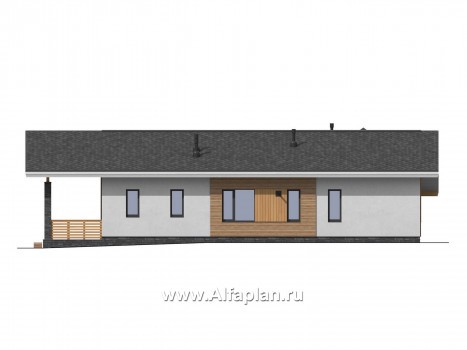Проекты домов Альфаплан - Проект одноэтажного дома с террасами - превью фасада №2