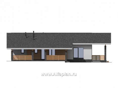 Проекты домов Альфаплан - Проект одноэтажного дома с террасами - превью фасада №3