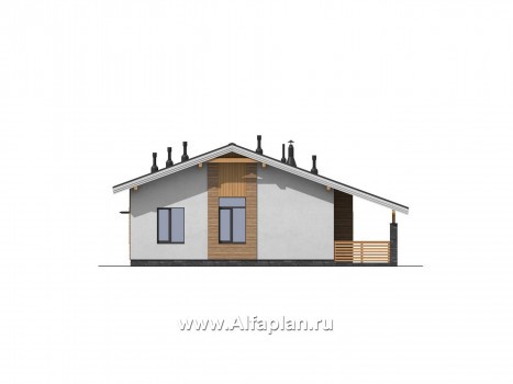Проекты домов Альфаплан - Проект одноэтажного дома с террасами - превью фасада №4