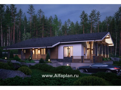 Проекты домов Альфаплан - Проект одноэтажного дома с террасами - превью дополнительного изображения №2