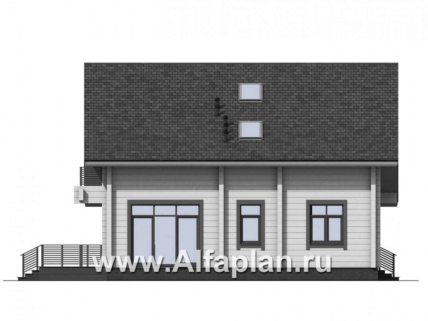 Проекты домов Альфаплан - Проект дом из бруса с большой террасой - изображение фасада №2