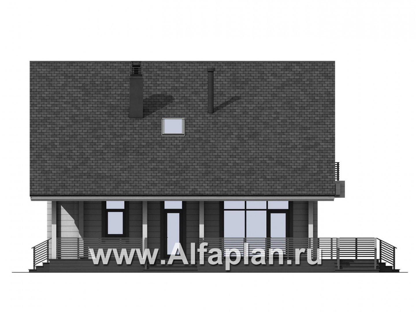 Проекты домов Альфаплан - Проект дом из бруса с большой террасой - изображение фасада №3