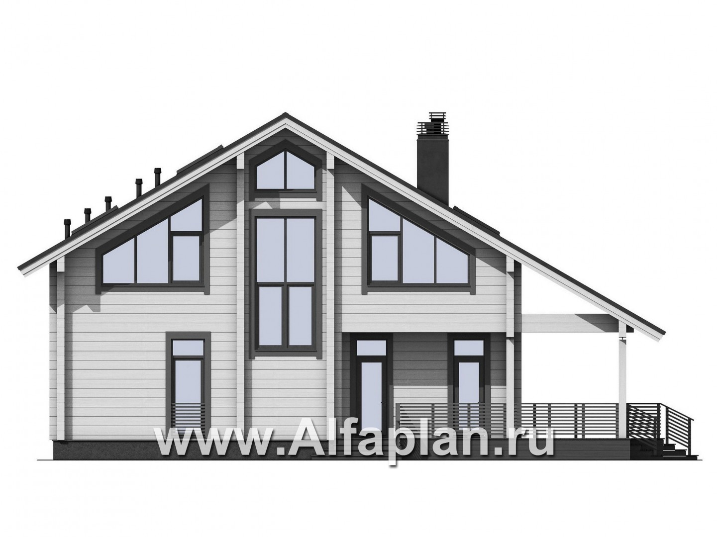 Проекты домов Альфаплан - Проект дом из бруса с большой террасой - изображение фасада №4