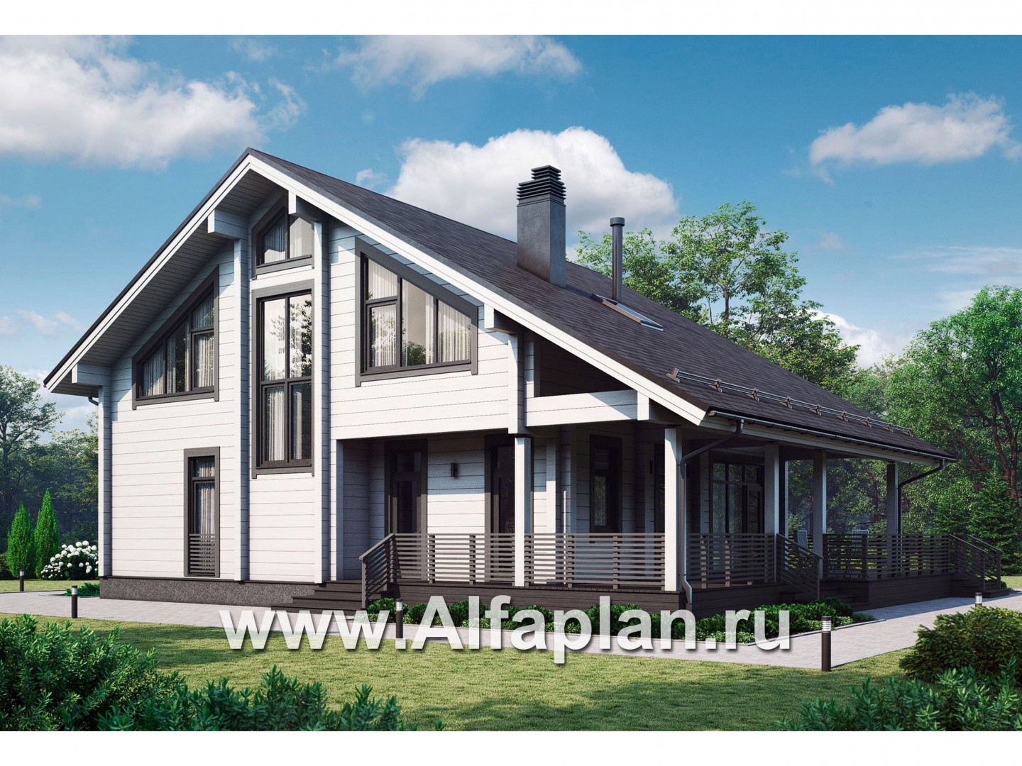 Проекты домов Альфаплан - Проект дом из бруса с большой террасой - дополнительное изображение №1