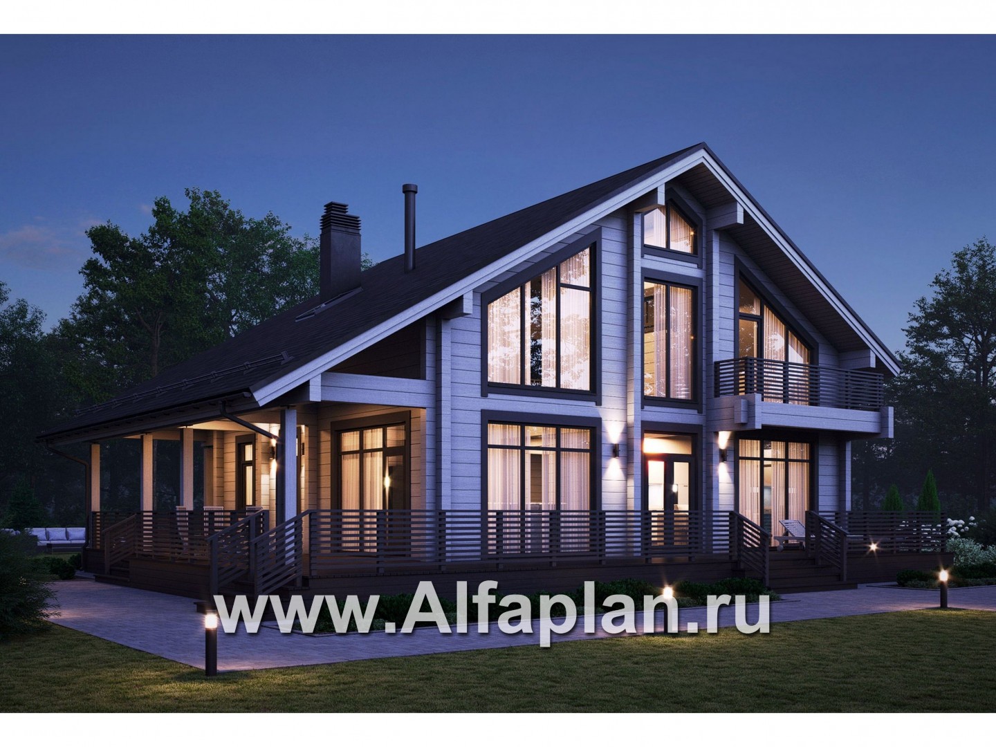 Проекты домов Альфаплан - Проект дом из бруса с большой террасой - дополнительное изображение №2