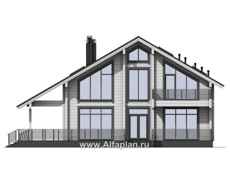 Проекты домов Альфаплан - Проект дом из бруса с большой террасой - превью фасада №1