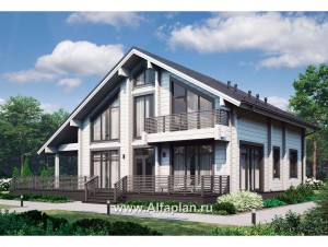 Проекты домов Альфаплан - Проект дом из бруса с большой террасой - превью основного изображения