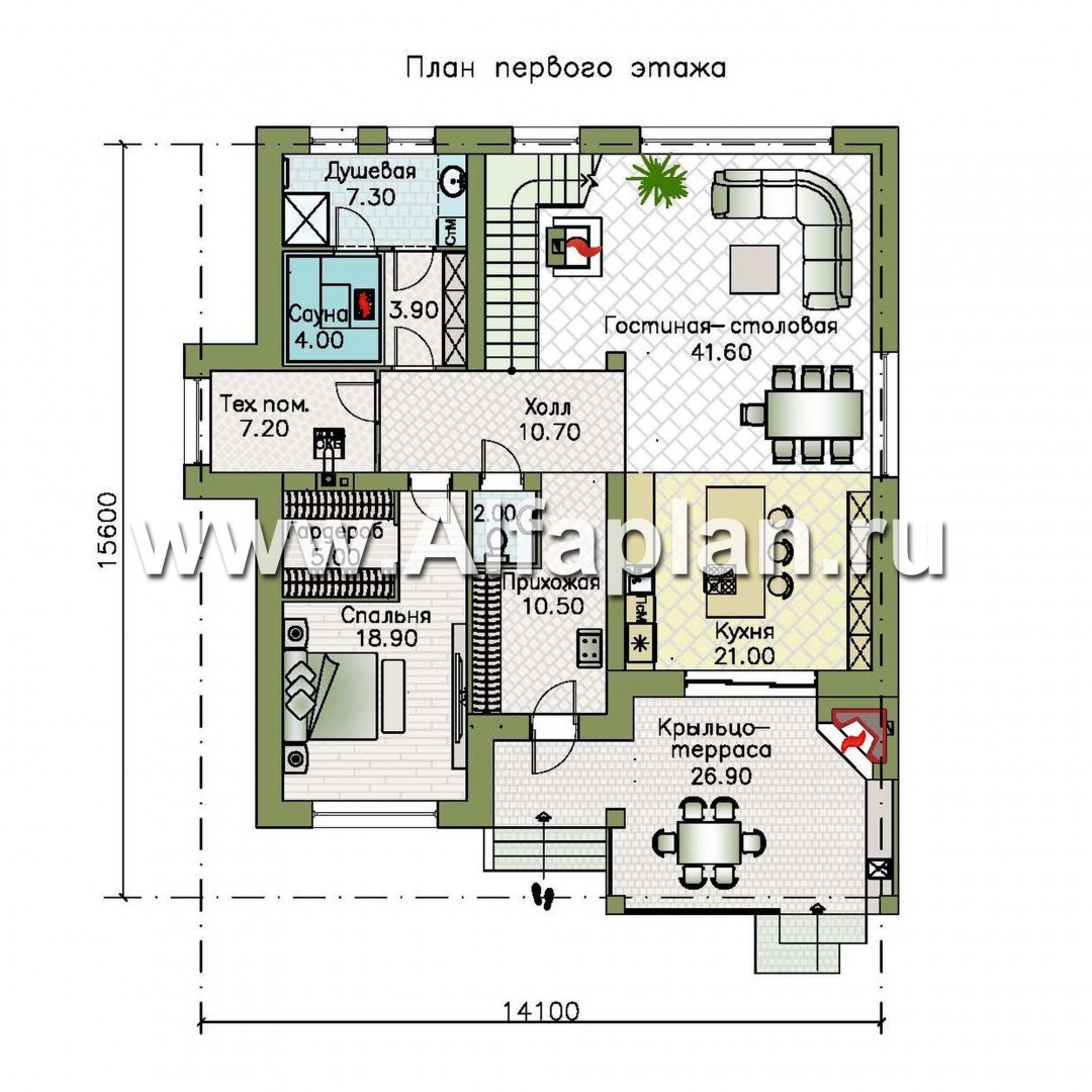 Проекты домов Альфаплан - «Сафо» - проект просторного дома для большой семьи - план проекта №1