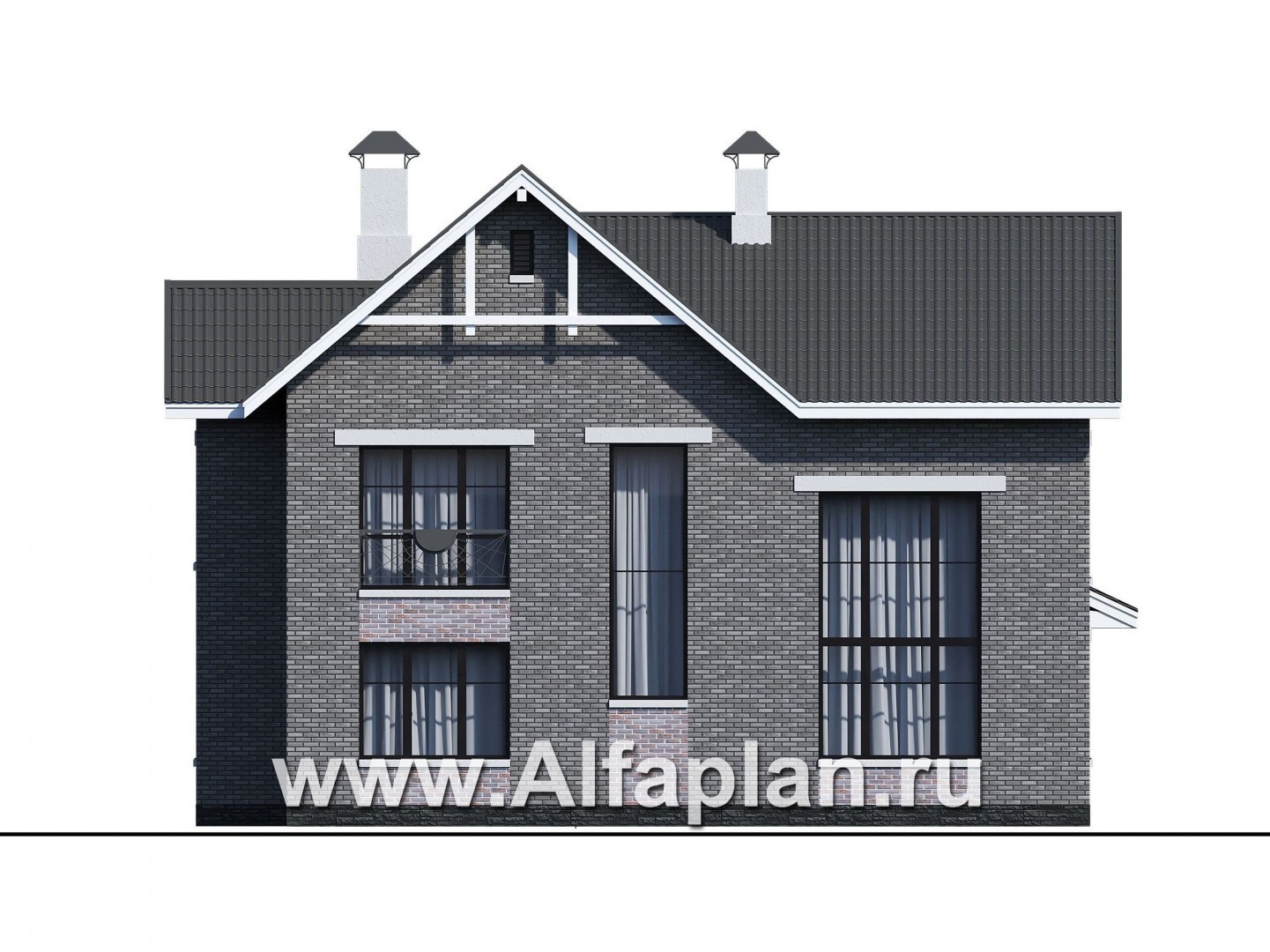 Проекты домов Альфаплан - "Сафо" - проект кирпичного дома со вторым светом - изображение фасада №3