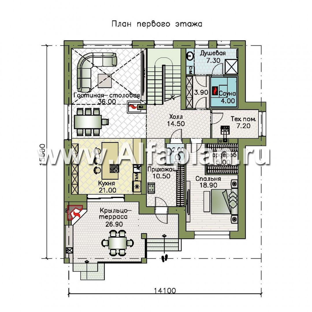 Проекты домов Альфаплан - "Сафо" - проект кирпичного дома со вторым светом - план проекта №1