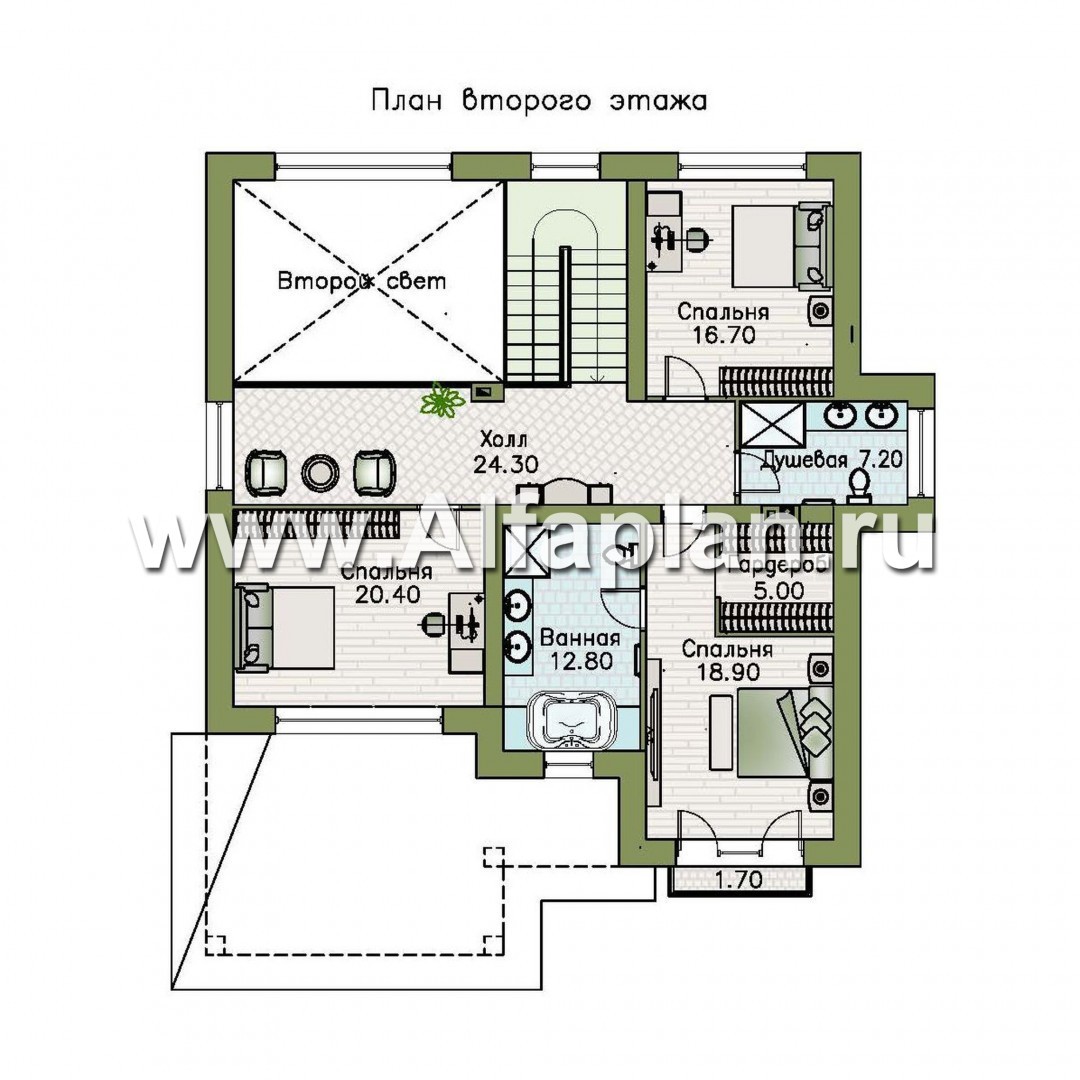 Проекты домов Альфаплан - "Сафо" - проект кирпичного дома со вторым светом - план проекта №2