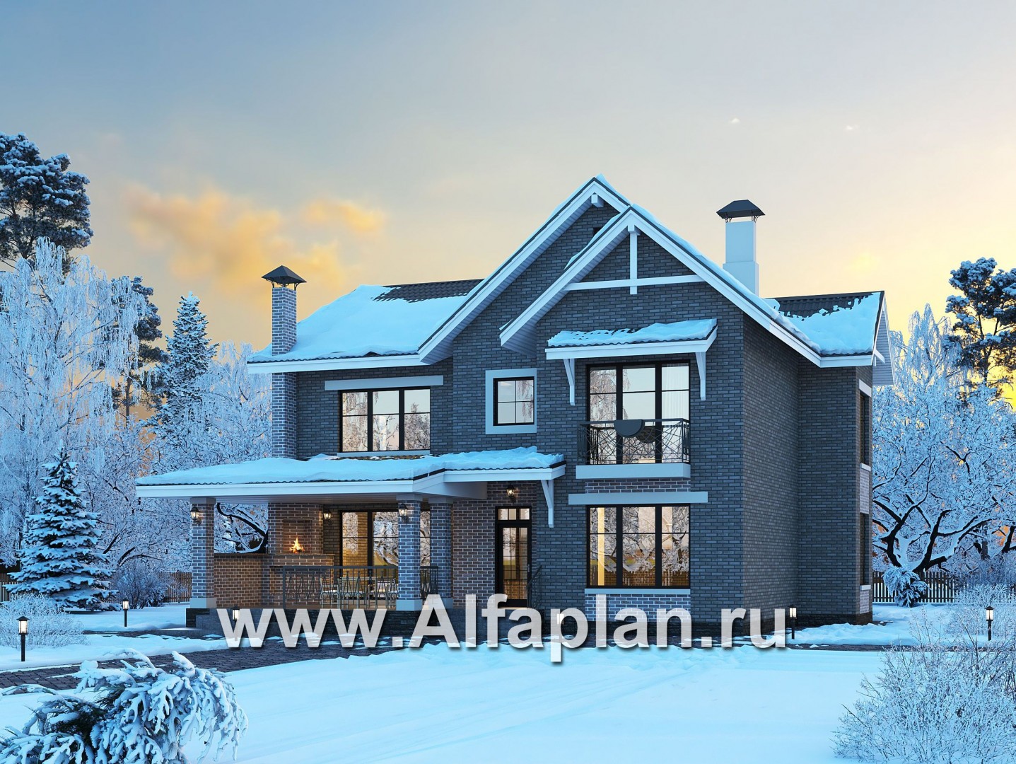 Проекты домов Альфаплан - "Сафо" - проект кирпичного дома со вторым светом - основное изображение