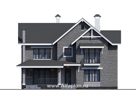 Проекты домов Альфаплан - "Сафо" - проект кирпичного дома со вторым светом - превью фасада №1