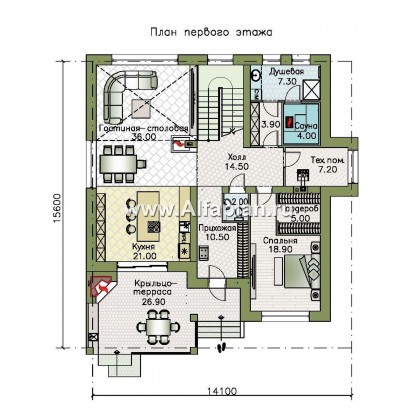 Проекты домов Альфаплан - "Сафо" - проект кирпичного дома со вторым светом - превью плана проекта №1