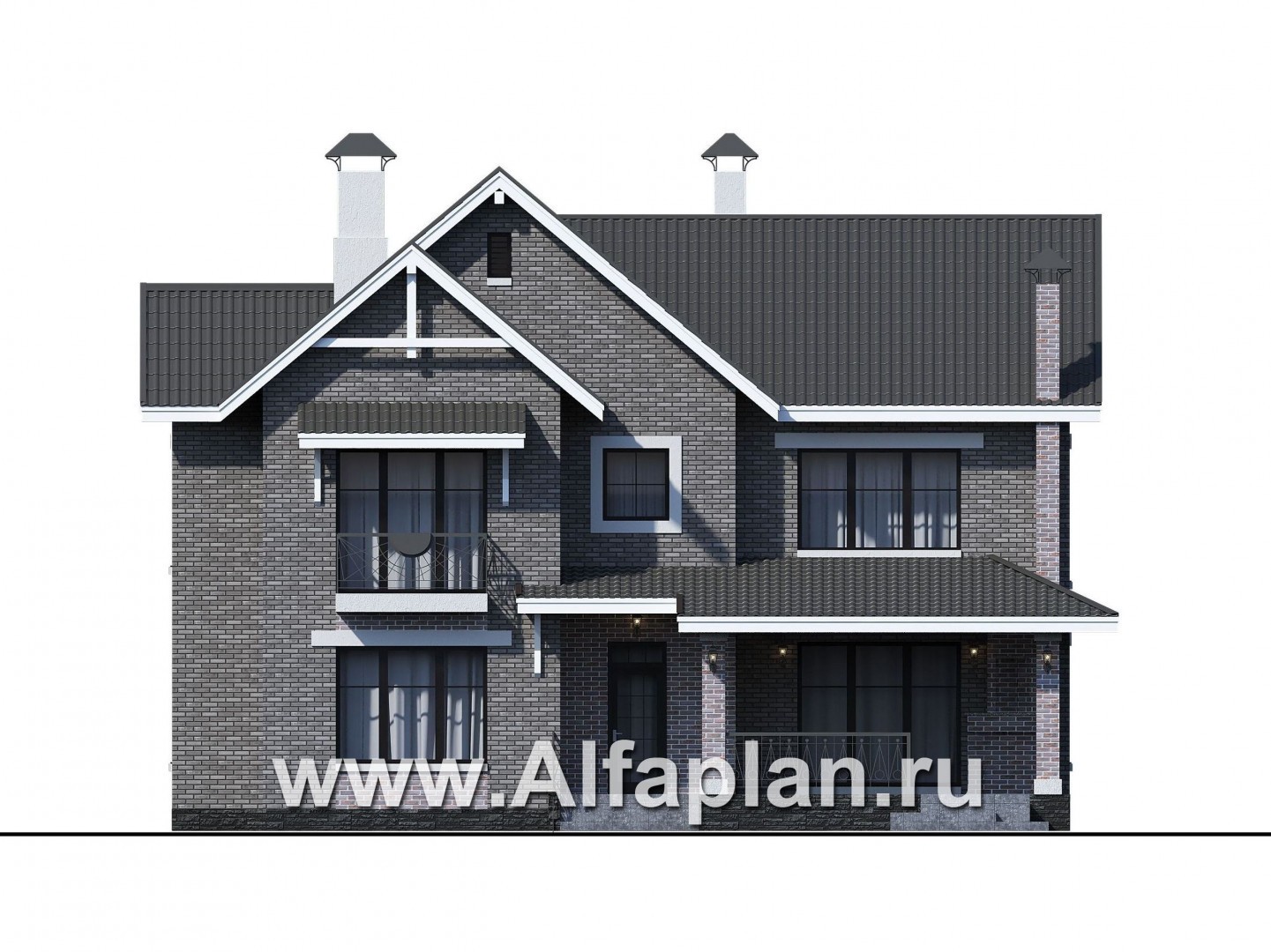 Проекты домов Альфаплан - "Сафо" - проект кирпичного дома со вторым светом - изображение фасада №1